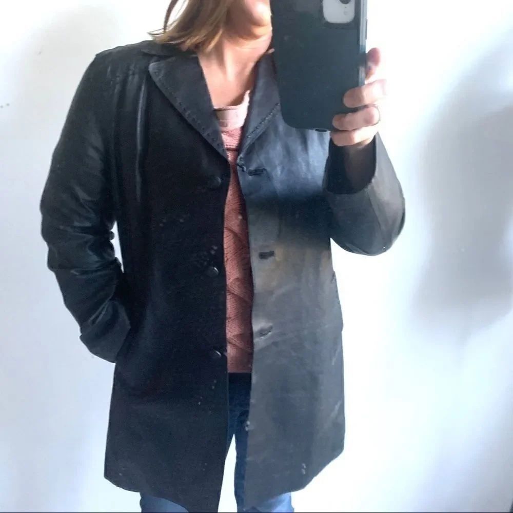 Max Studio Black Leather Jacket W/ Stitching - Picture 6 of 14